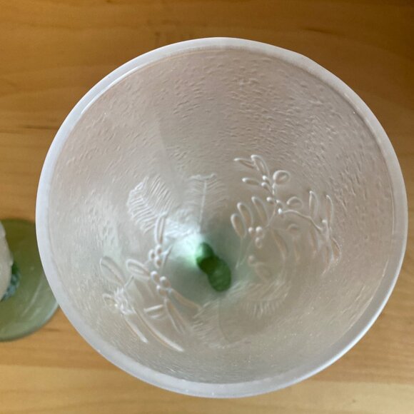 Pfaltzgraff Winterwood Green Frosted Goblets Set of 2 Sculpted Footed Glasses - Picture 9 of 9